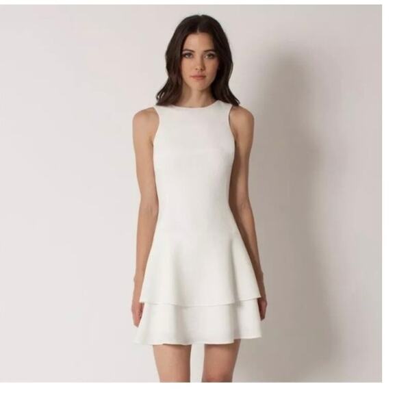 Black Halo white ruffled sleeveless mini Cheryle dress size 0 - Picture 3 of 7